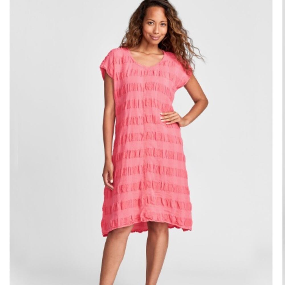 FLAX Lofty Dress - Pink - Midi Dress - Linen/Cotton Blend - Size L